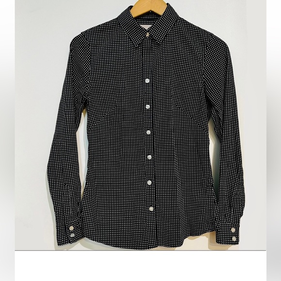 BANANA REPUBLIC POLKA DOT WOMEN DRESS SHIRT BLACK AND WHITE IN SIZE 0 - Picture 2 of 7